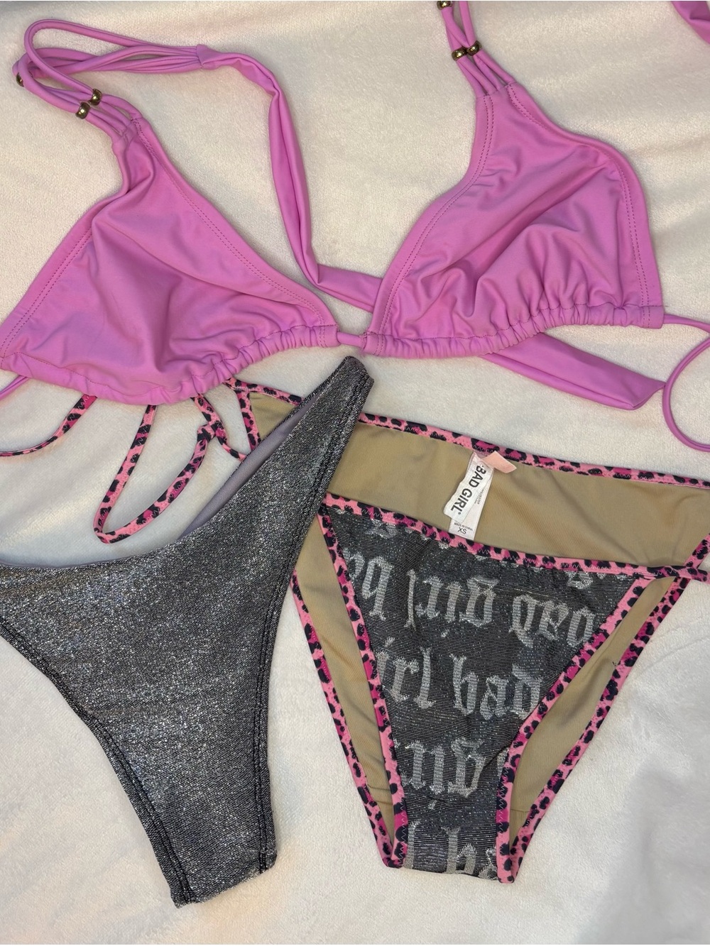 Beaded Pink Bikini Top with Bad Girl Victorias Secret Bikini Bottoms
